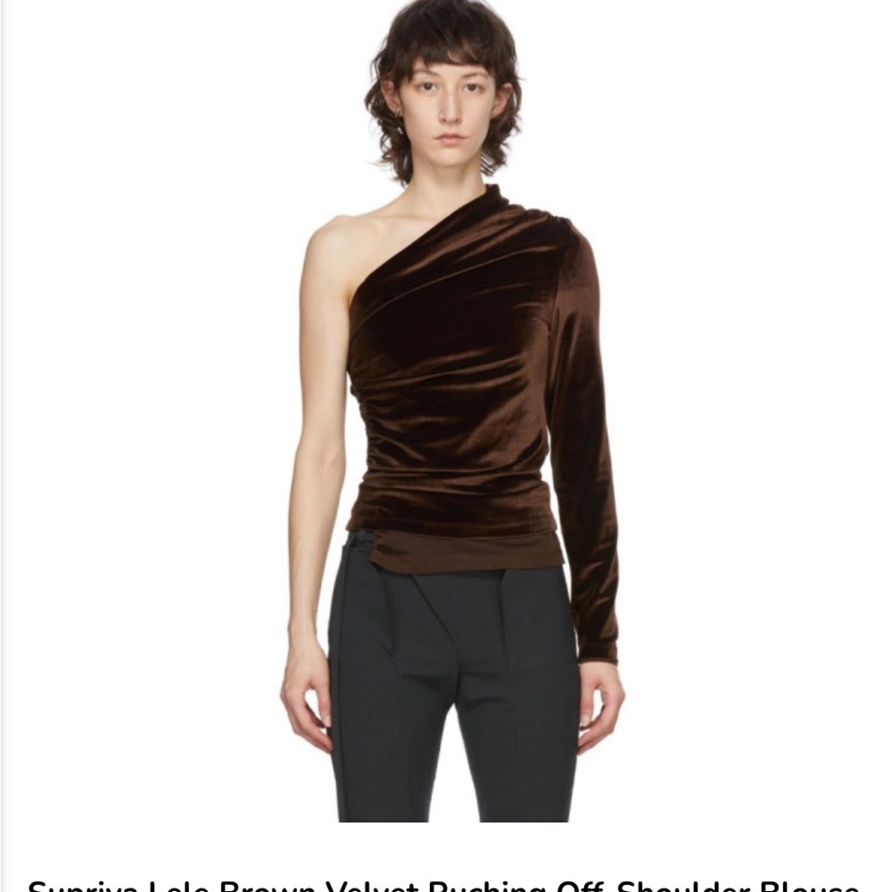 Chocolate Brown Velvet One-Shoulder Top